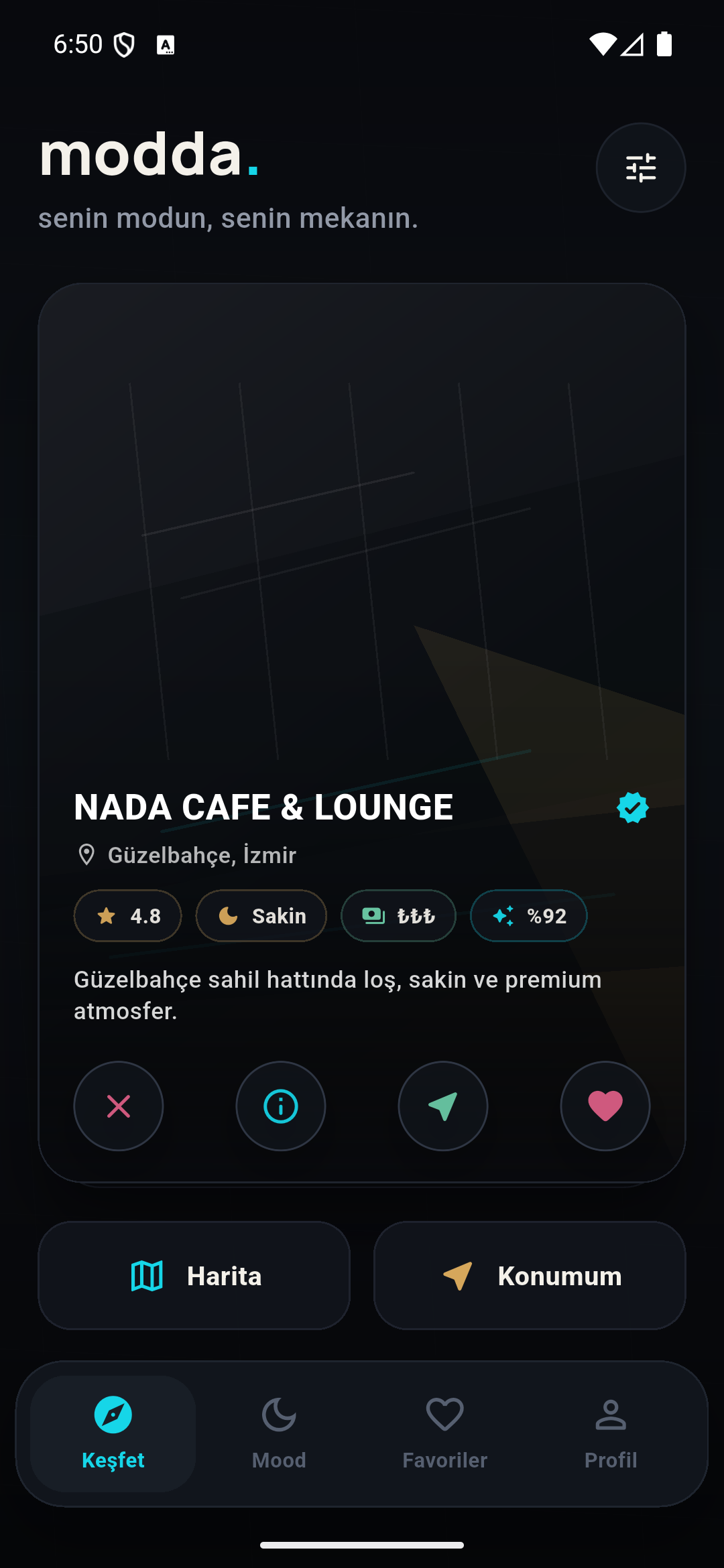 Modda mekan keşfetme ekranı