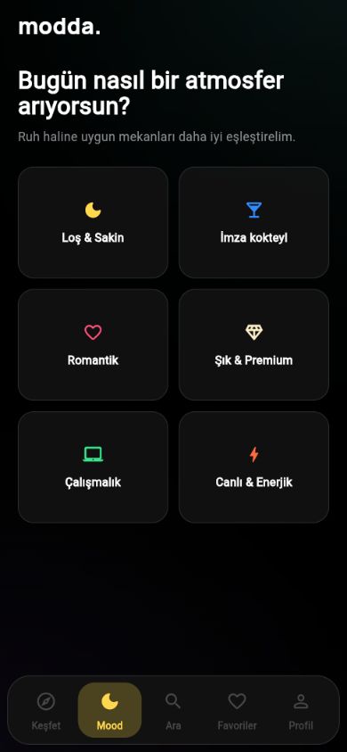 Modda ruh hali seçim ekranı